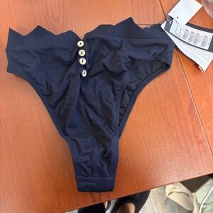 Girls Navy High-Cut Swim Bottom with Button Detail